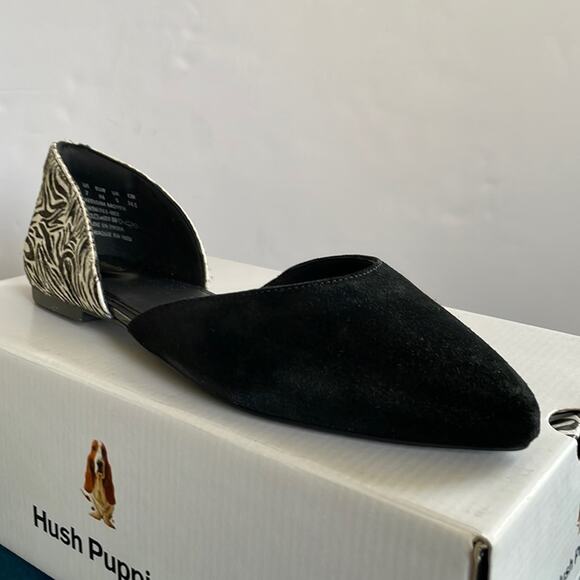Hush Puppies  Black White Zebra Suede D'Orsay Flat  Ballet Shoes Size 7 Nwt - Picture 3 of 8